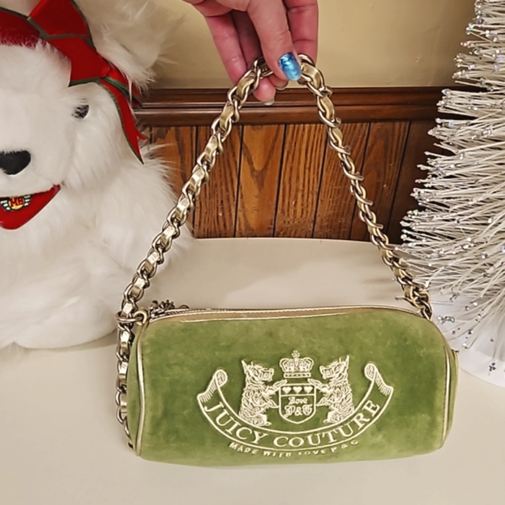 Juicy Couture y2k Vintage Velour Gold and Green Barrel Bag